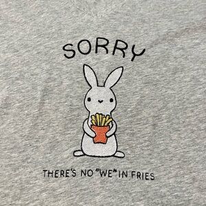 Gray Graphic Tee with Bunny and Fries